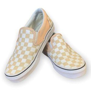 Vans Off The Wall Checkerboard Youth 3.5 Women's 5 White Peach Slip-On Sneakers